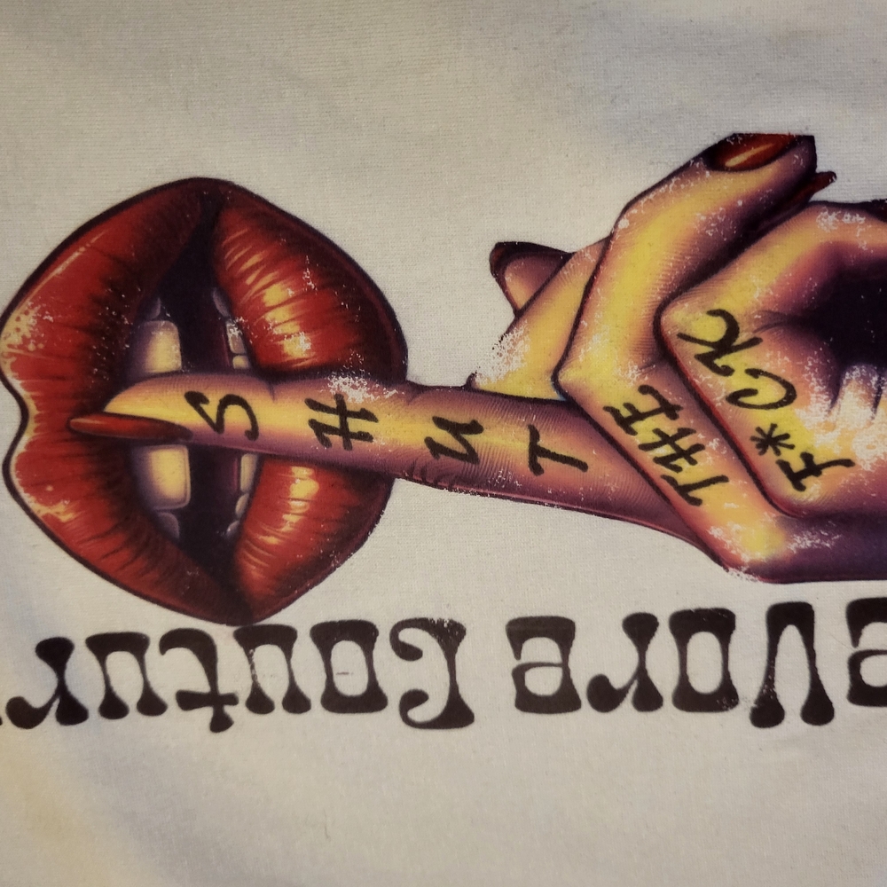Graphic Tee with Bold Lip and Hand Design